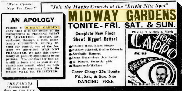 Midway Gardens (Midway Ballroom) - 1933 Ad